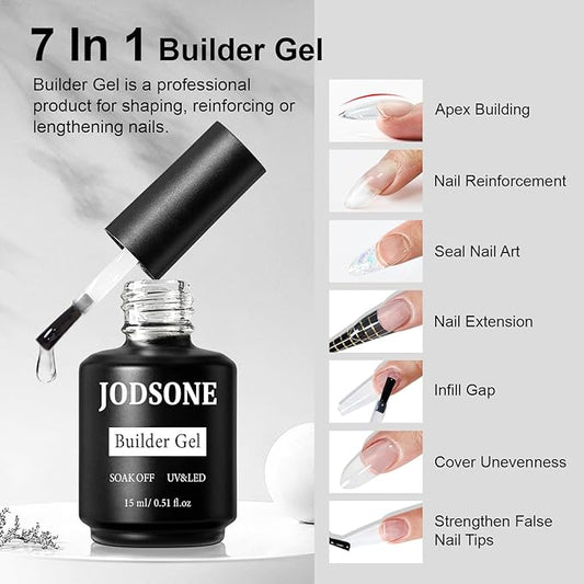 JODSONE 15ML Base Coat Top Coat and Builder Gel 3 PCS Gel Polish for Salon and Home Use
