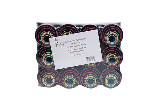 Hair Curler Roller Set/Set of 96 Stackable Rollers / 8 Size Rollers From Extra Small to Extra Large / 12 Rollers per Size - Hairdressing Curlers for Women - Curling Styling Tool