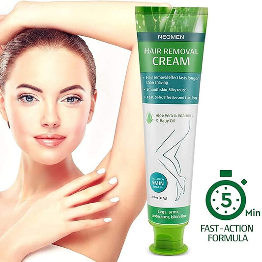 Hair Removal Cream for Men & Women : Painless Depilatory for Sensitive Skin & Intimate Areas, Moisturizing with Aloe Vera & Vitamin E, Safe for Face, Underarms, Bikini, Arms, Legs
