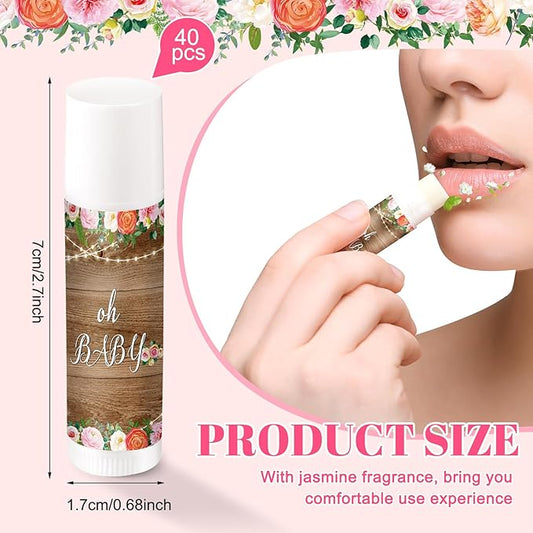 40 Pieces Lip Balm Bulk Baby Shower Jasmine Lip Balm Favors Floral Moisturizing Lip Balm for Women Children Men Girl kids Gender Reveal Favors Gift Baskets (Floral)