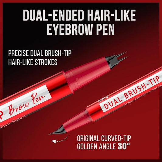 Vevivia Eyebrow Pencils for Women - Eyebrow Pen with Dual-Brush-Tip & Curved Tip for Natural Fuller-Looking Brows, Precise Hair-Like Strokes for All Brow Types, Last All-Day Brow Makeup, Black