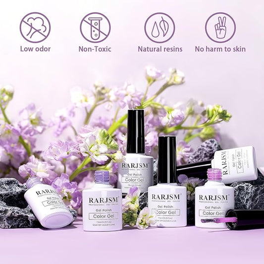 RARJSM Nude Gel Nail Polish Purple Glitter 6pcs Set 7.5ml Jelly Shimmery Sheer Violet Nail Gel Polish Iridescent Sparkly Light Purple Pink Translucent Natural Skin Tone Color Soak off UV LED Cured