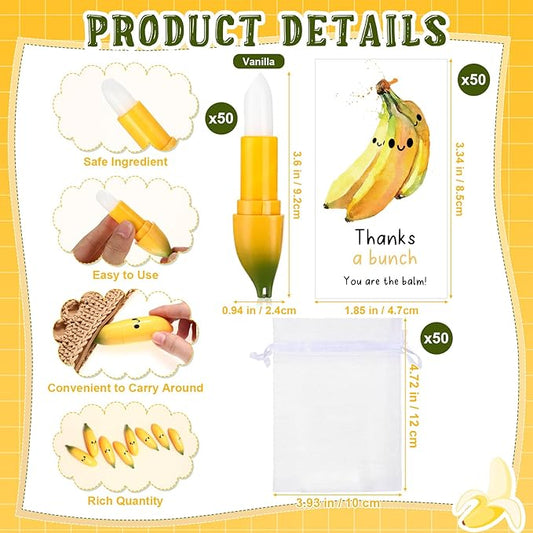 50 Pcs Employee Appreciation Gifts Bulk Banana Lip Balms Staff Appreciation Gift Bulk Lip Balm Gift Set Thank You Gift Lip Care Cream for Coworker Teacher Nurse Women Friend Baby Shower Favors