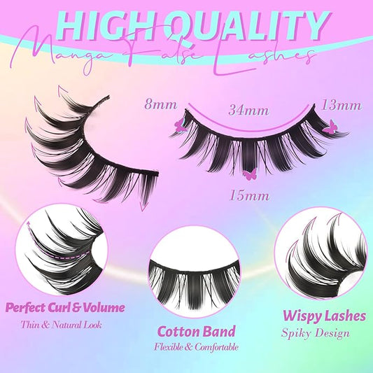 Losha Lashes Spiky Manga Lashes Wispy Anime False Eyelashes 9 Pairs 8D Asian Eye Lashes Natural Anime Fake Eyelashes (Lovely)