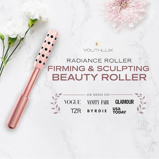 Radiance Roller - Germanium Stone Uplifting Face Beauty Massage Tool/Roller/Wand for Skin Tightening, De-Puffing, Sculpt/Lift, Anti-Aging | Uplift Face Roller, Facial Roller (Rose Gold)