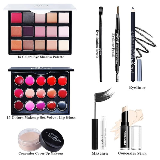 Makeup Kit for Women, All in One Makeup Gift Set for Women and Teen Girl, Full Makeup Kit with Lipgloss Eyeshadow Palette Concealer Stick Mascara Eyeliner Pencil Eye Shadow Brush