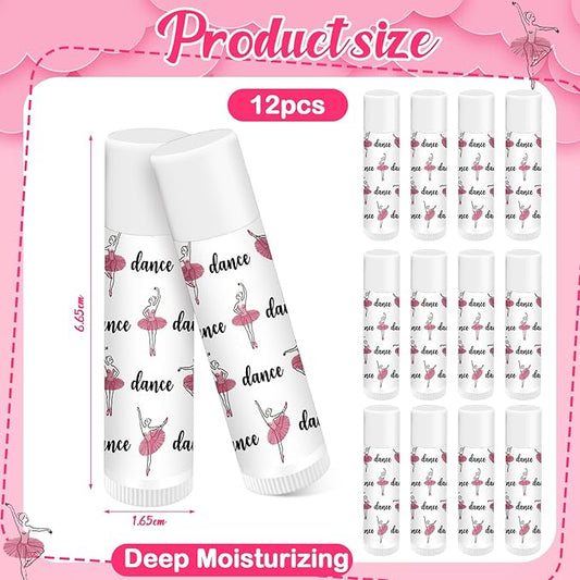 12 Pack Dance Theme Ballet Lip Balms Bulk Moisturizing Lip Balms Back To School Gift Ballet Gifts Lip Balm Christmas Thanksgiving Day Dance Party Thanks Gift for Dancer Girl Woman