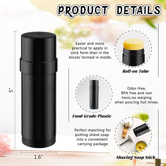 15 Pack 2 oz/60ml Plastic Deodorant Containers,Empty Round Twist-Up Solid Stick Tube Container for Homemade Deodorant,Shaving Soap Stick,Heel Lip Balm,Solid Lotion Bars-Top Filling,Black