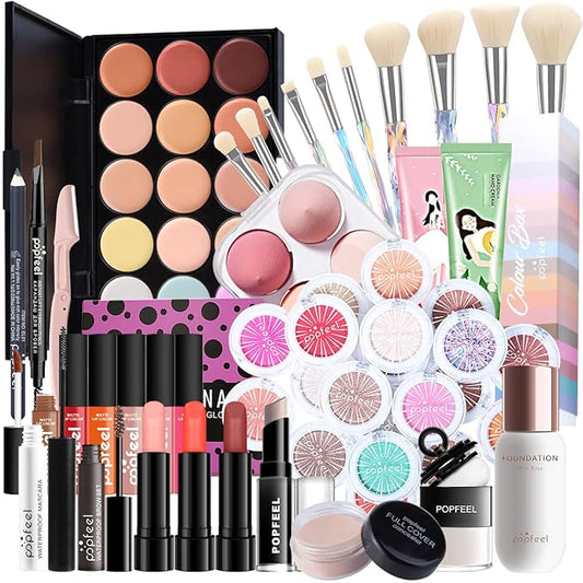 All-in-one Holiday Make up Gift Set | Makeup Kit for Women Full Kit Essential Starter Bundle Include Eyeshadow Palette Lipstick Blush Foundation Concealer Face Powder Mascara Lipgloss Brush