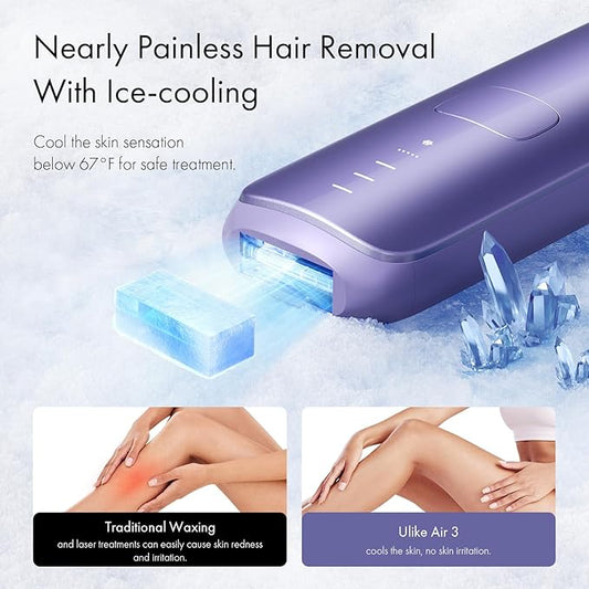 Ulike Laser Hair Removal for Women and Men, Air 3 Ice-Cooling IPL Device Hair Removal for Nearly Painless & Long-Lasting Results, 3 Modes & Auto Flashing for Fast Full Body Hair Removal from Home