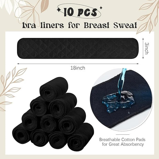 Toulite 10 Pcs Cotton Bra Liners 3 Layer Rectangle Under Bra Pads Sweat Liners for Women Sweating Supplies