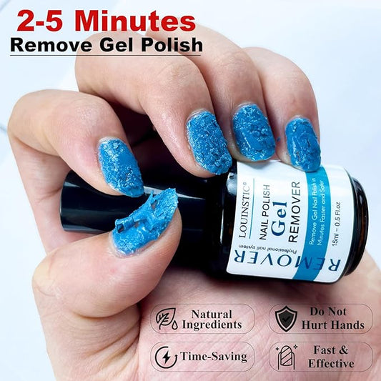 Gel Nail Polish Remover-2pcs with Nail Steel Pusher, Scraper and 2 Pieces Nail File, Quickly Remove Gel Polish in 2-5 Minutes at Home, No Need to Wrap and Soak