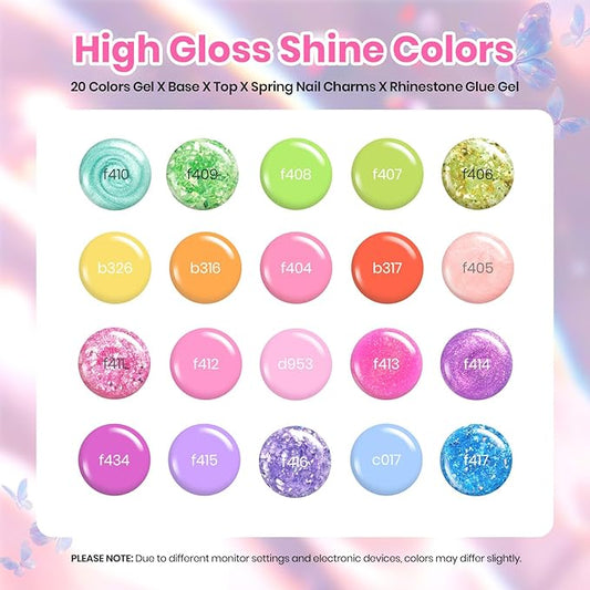 Beetles Gel Nail Polish Set - 28 Pcs Pastel Pink Yellow Green Blue Glitter Macaron Color Gel Polish Set Fluttered Eden Soak Off Nail Polish UV LED Nails Art Halloween Gifts for Women Girl