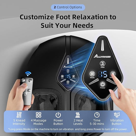 Shiatsu Foot Massager with Heat,Vibration,Air Compression and Deep Kneading for Plantar Fasciitis, Neuropathy,Improve Foot Wellness,Gifts for Women & Men(Black)