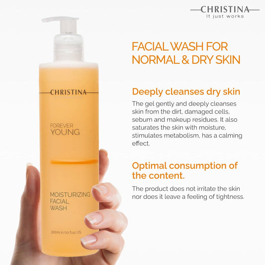 -CHRISTINA- Forever Young Hydrating Antioxidant Face Wash | Moisturize, Cleanse, and Soothe with Glycolic Acid Facial Cleanser | For Combination, Normal, Oily Skin 300ml