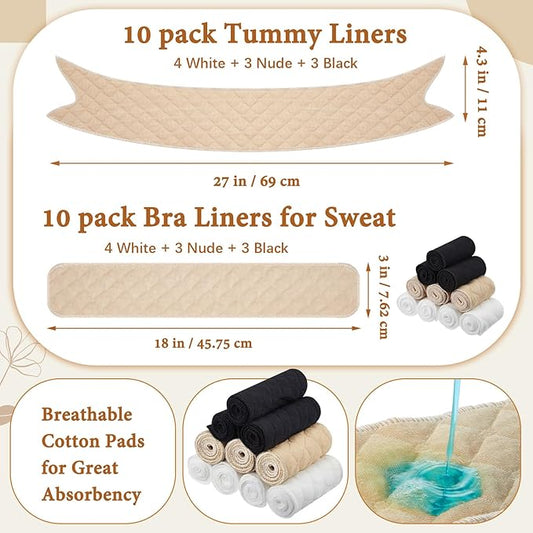 Cotton Tummy Liners and Bra Liners Set for Sweat Rash Skin Folds Plus Size Women Sweating Supplies