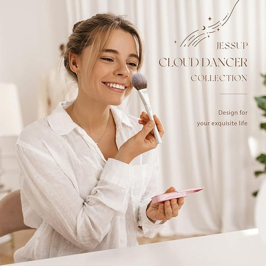 Jessup Makeup Brushes Set 14pcs Highend Makeup Gift Set for Women Include Foundation Concealer Blush Contour Powder Eye Shadow Brush, Makeup Sponge, Makeup Brush Cleaner and Towel, Pearl White T333