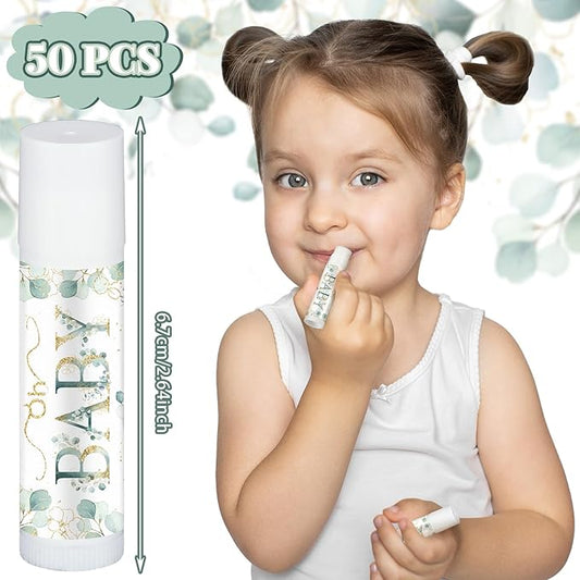 50 Pack Sage Green Baby Shower Lip Balm Party Supplies Bulk for Girls Guests Boys Neutral Baby Shower Gifts Gender Reveal Favors Prizes Souvenirs Winners Thank You Appreciation Gifts