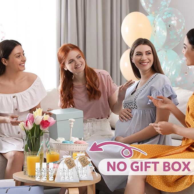 Demissle 50 Pcs Baby Shower Lip Balm Gift Set with 100 Pcs Organza Bags Baby Shower Party Favor for Guest Thank You Tag Rope Baby Shower Party Decoration Gender Reveal Souvenirs(Purple Flower)