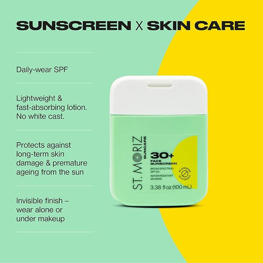 St Moriz Suncare SPF - Sunscreen - Broad Spectrum Protection Water Resistant Sunscreen Moisturizing Lotion + Vitamin E - Oxybenzone & Octinoxate Free - Vegan - Face, 30, Sun Protection Factor (SPF)