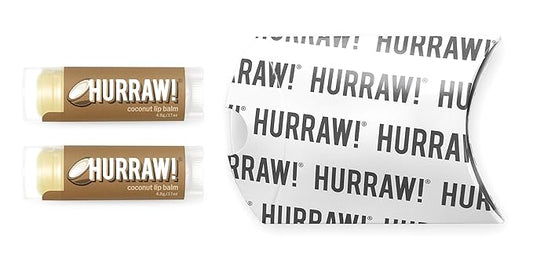 Hurraw! Coconut Lip Balm, 2 Pack: Organic, Certified Vegan, Cruelty and Gluten Free. Non-GMO, 100% Natural Ingredients. Bee, Shea, Soy and Palm Free. Made in USA