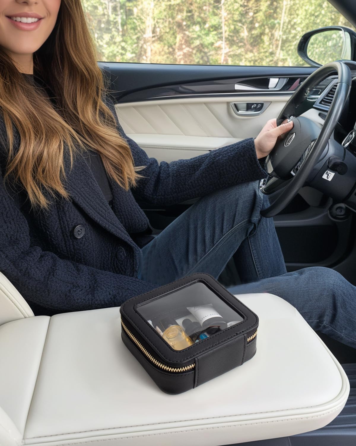 Travel Clear Makeup Bag Set, TSA Approved Cosmetic Bag Case with Zipper Portable Makeup Pouch Toiletry Bag Women Traveling Cosmetic Organizer Storage Bag Car Organizer Car Essentials for Women