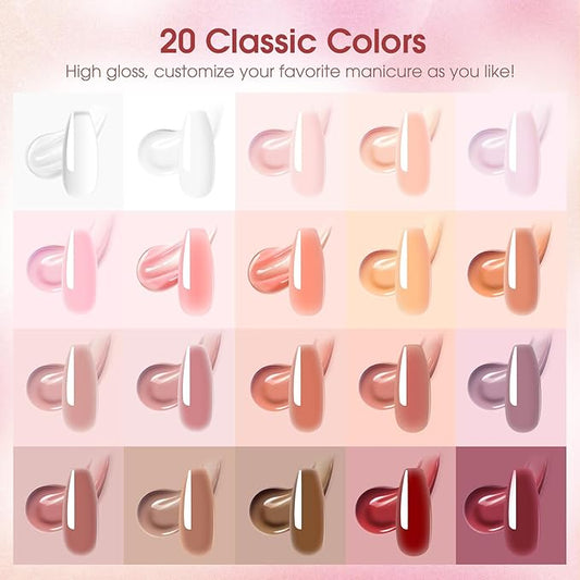 Poly Nail Gel Kit -20 Colors + 76 Nail Art Accessories ROSALIND Nude Clear Poly Nails Gel Kit Starter Kit with Slip Solution Nude Pink Nails Extensions with Mini UV Lamp