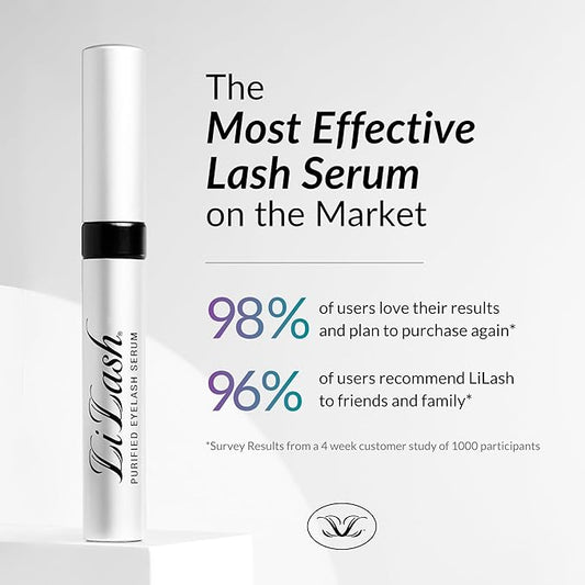 LiLash Purified Eyelash Serum to Grow Longer & Fuller-Looking Lashes - Eyelash Growth Enhancer, Safe for Use with Contacts, Lash Extensions, Sensitive Eyes - Vegan & Cruelty-free (2mL, 90-Day Supply)