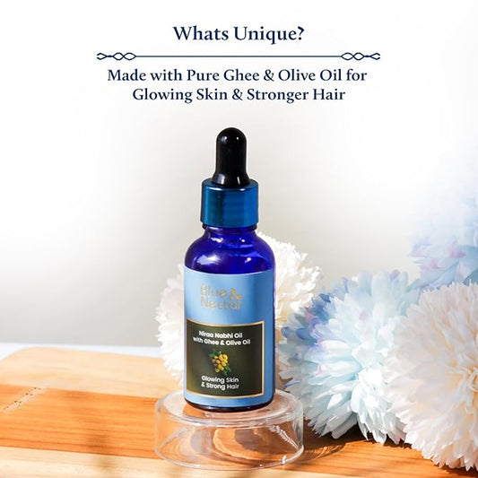 Blue Nectar Ayurveda Navel Oil with Ghee & Olive for Belly Oiling | Natural Belly Button (Nabhi) Oil for Radiant Skin & Deep Hydration (22 Herbs, 1 Fl Oz)