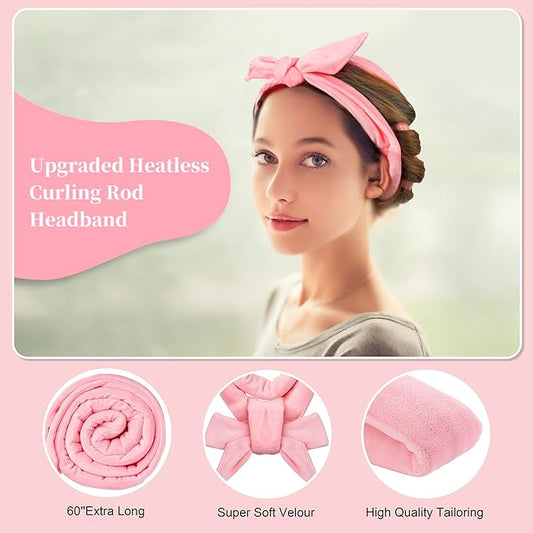 Upgraded 60" Extra Long Soft Heatless Hair Curlers to Sleep In, No Heat Hair Rollers (Pink)