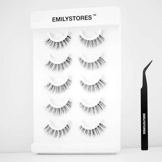False Eyelashes, 5 Pairs Wispy Light Pre-Glued Self Adhesive Lashes with Applicator (Wispy)
