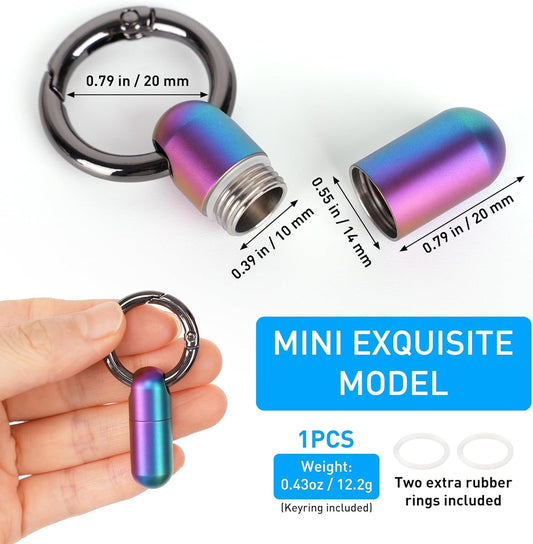 Micro Keychain Pill Holder Titanium Waterproof Mini Pill Container for Emergency Medicine,Travel Purse Pocket (Blue)