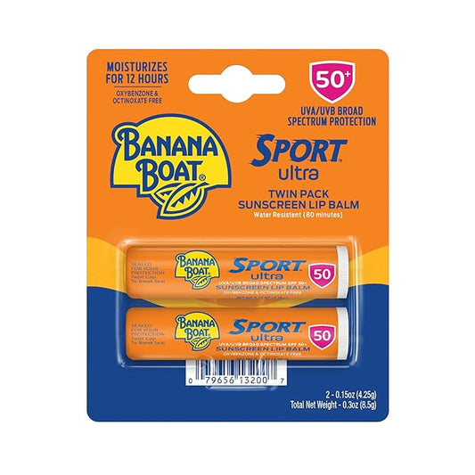 Banana Boat Sport Ultra SPF 50 Lip Sunscreen Twin Pack | SPF Lip Balm Pack & Sport Ultra, Reef Friendly, Broad Spectrum Sunscreen Stick, SPF 50, 1.5oz.