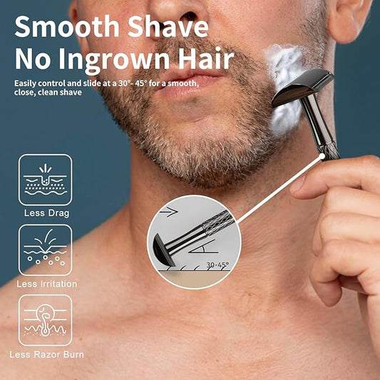 Shiny Gun Black Double Edge Safety Razor, Single Blade Razors for Men and Women, with 10 Stainless Steel Safety Razor Blades, Reusable, Smooth and Close Wet Shaving Kit, Plastic Free