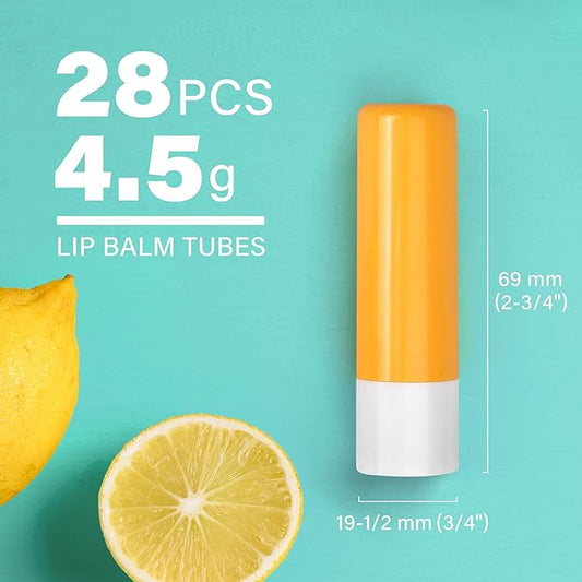 LotFancy Lip Balm Tubes Empty, 28Pcs 4.5ml Lip Balm Container Tubes with Yellow Caps, BPA Free & Leak Free, Refillable