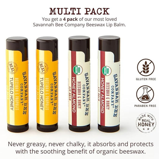 Savannah Bee Collection Lip Balm - Nourishes Dry Lips for All Day Comfort