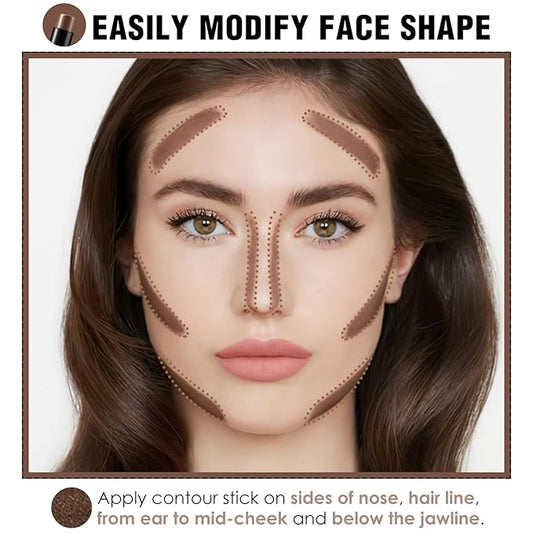 FOCALLURE Cream Contour Stick, Matte Bronzer Stick, Professional Face Shaping & Contouring Stick Makeup, Easy to Apply with Buildable Coverage, Long Lasting & Sweatproof, HICKORY