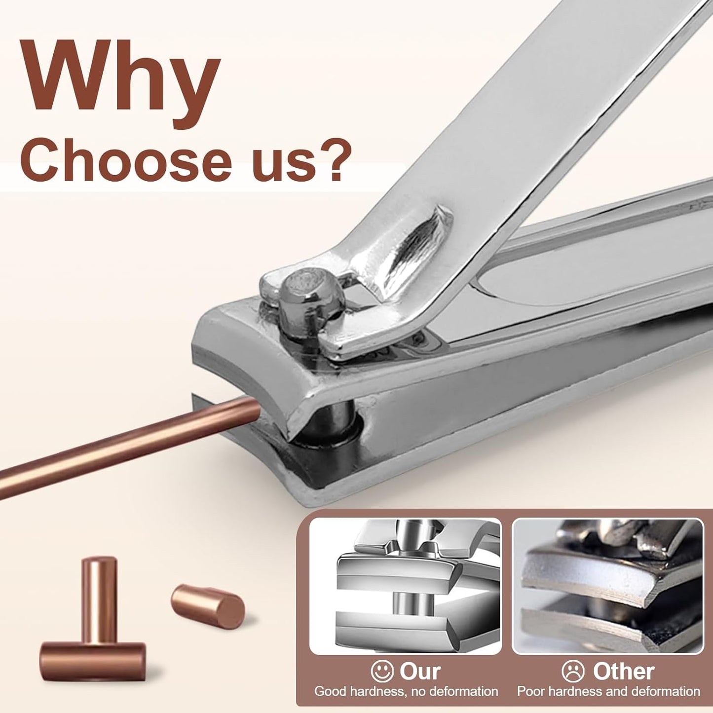 Premium Stainless Steel Nail Clippers Set - Travel Grooming Kit, 6pc Manicure/Pedicure Tools with PU Case - Unisex Gift for Men and Women(D-Khaki)