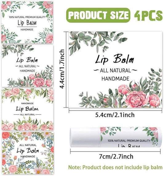 OLYCRAFT 100Pcs 4 Style Lip Balm Label Sticker Flower Pattern Labels Stickers Adhesive Lip Balm Label Sticker Plastic Lipstick Tag Stickers for Lip Balm Container Tubes 1.7x2.1 inch