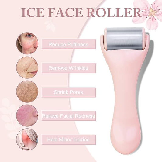 Ice Roller for Face and Eye 2 Pcs,Face Roller Skin Care for Puffiness,Migraine,Pain Relief,Eye Roller For Puffy Eyes Dark Circles,Stainless Steel Facial Roller (Pink)