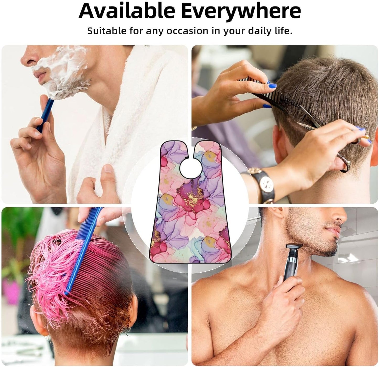 Non-Stick Beard Bib for Shaving, Pink Gold Marble Ink Art Painting Watercolor Shave Bib, Waterproof Hair Catcher with Suction Cups, Grooming Apron Men Husband