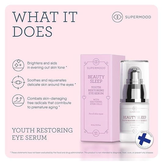 Overnight Eye Serum - Under Eye Serum for Night Time w. Hydrating Elderberry & Sea Fennel Stem Cells, Reduces Under-Eye Bags & Wrinkles, Anti-Aging Eye Serum