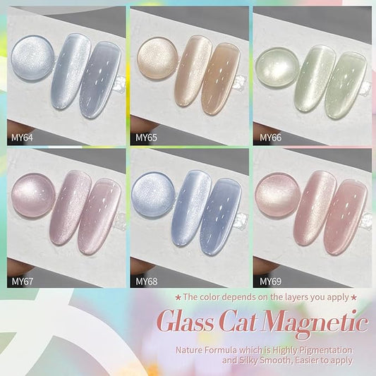 Born Pretty Magnetic Gel Nail Polish Water Light Magnetic Eye Gel Jelly Glass Crystal Glitter Shimmer Auroras Magnetic Gel Nail Art Manicure Kit 6PCS
