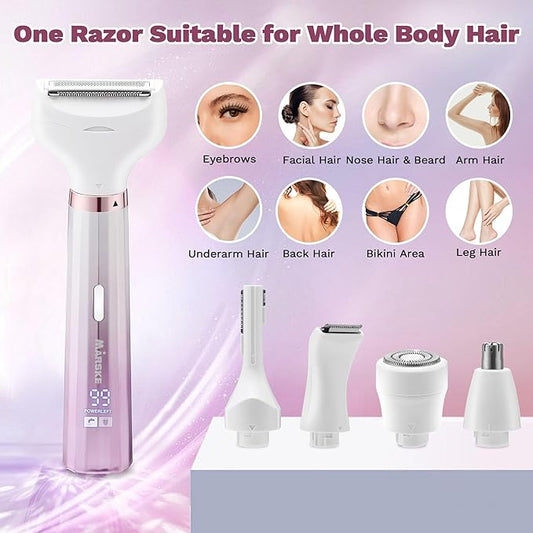 Electric Razors Shaver for Women, 5 in 1 Bikini Trimmer for Women, Wet/Dry Womens Electric Razor Shavers, Face Razor for Face Nose Eyebrow Arms Armpit Legs Pubic Area, Facial Hair Removal