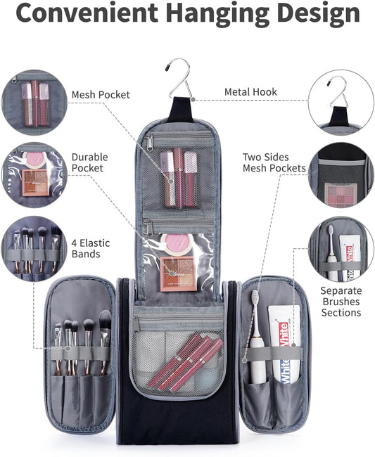 Narwey Small Hanging Travel Toiletry Bag Cosmetic Make Up Organizer for Women and Men (Medium, Black)
