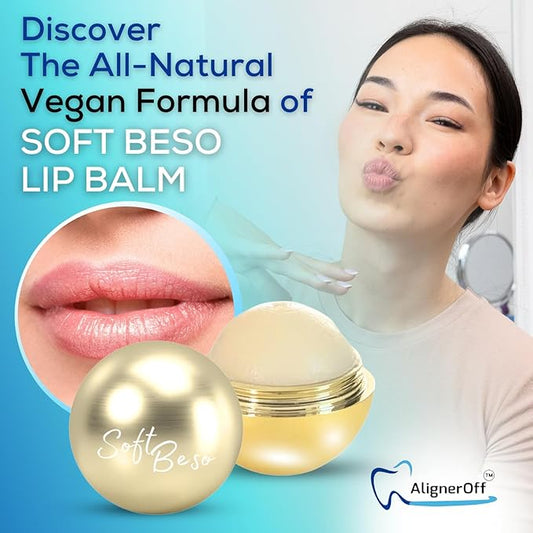 SoftBeso Lip Balm| Gold-Vanilla Flavor| Vegan Lip Care|Clean Ingredients | Lip Balm for Beautiful, Soft Lips | Hydrating & Nourishing Lip Care Products | Premium Lip Balm Ball