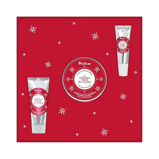 Polåar - The Genuine Lapland Cream with 3 Arctic Berries Gift Set - Hand Cream + Face Cream + Lip Balm - 3 Natural Moisturizing Skin Care - Vegan, Cruelty Free, Made in France