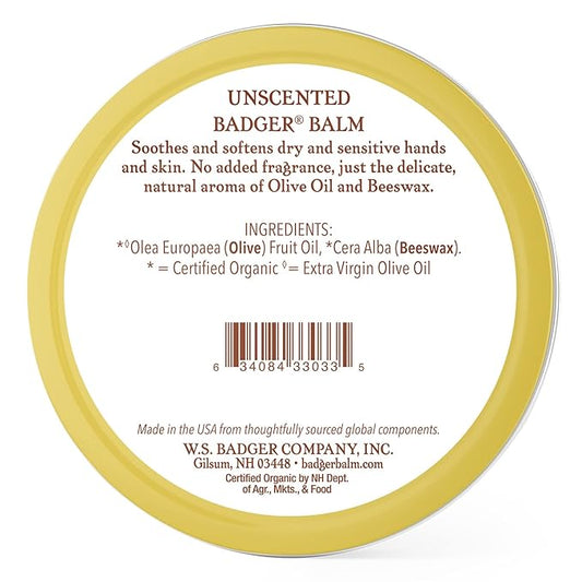 Badger - Unscented Dry Skin Balm, Sensitive Skin Balm, Moisturizing Balm for Dry Cracked Skin, Unscented Balm, Skin Moisturizer Balm, 2 oz (2 Pack)