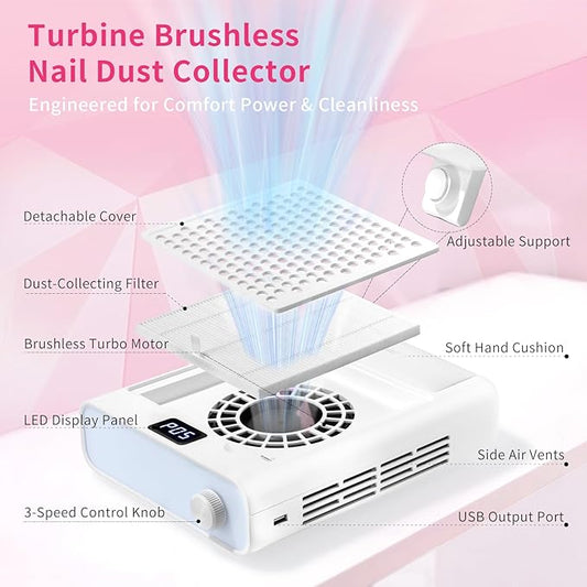 Missshine Dust Collector with Armrest – Professional 5-Speed Low Noise Vacuum Fan for Nail Techs – Powerful Suction with 10 Filter Papers for Salon & Home Use