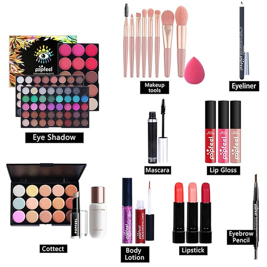 All-in-One Makeup Gift Set Travel Makeup Kit Complete Starter Makeup Bundle Lipgloss Lipstick Concealer Blushes Powder Eyeshadow Palette Cosmetic Palette for Teen Girls & Adults #18